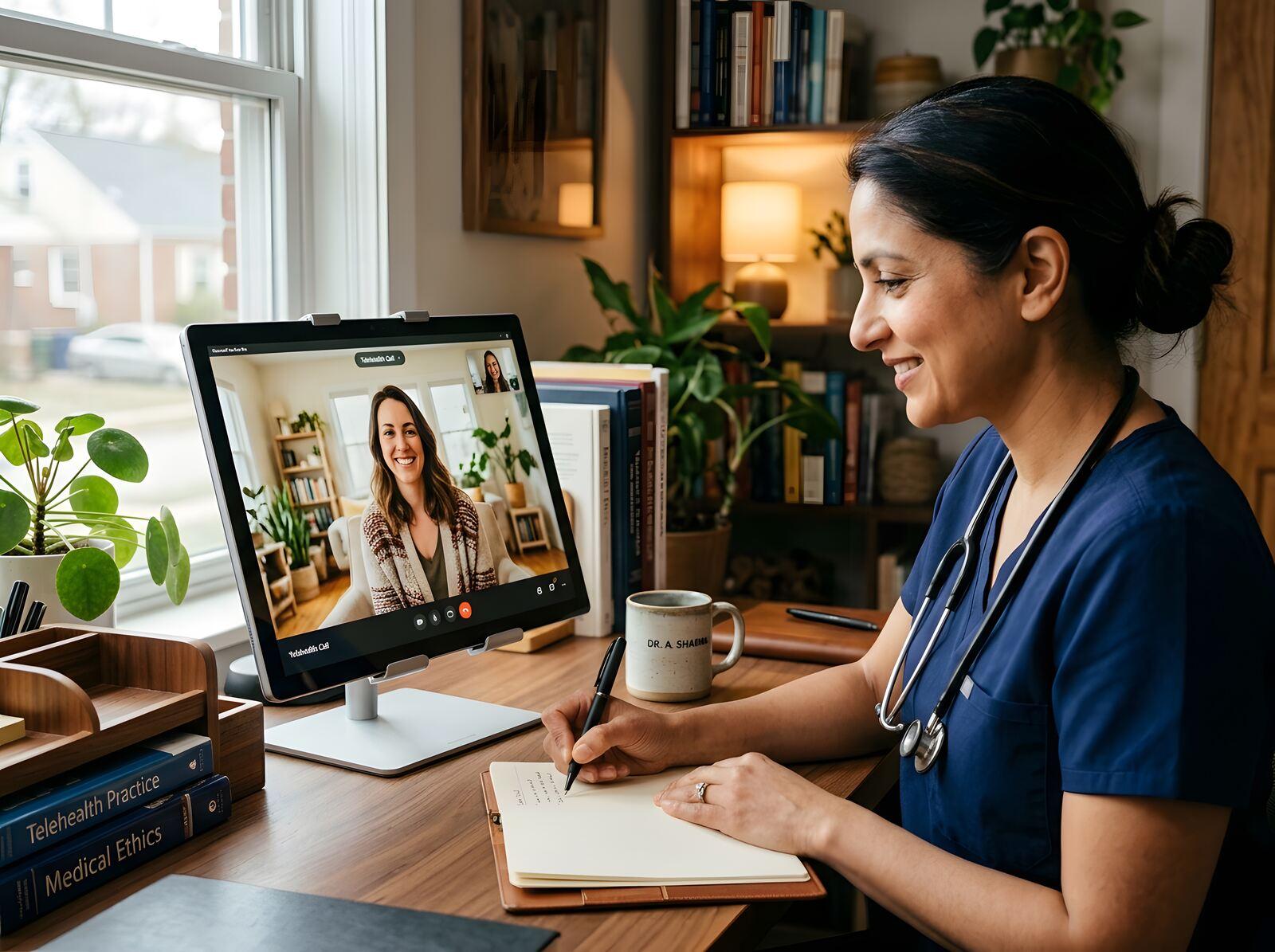 Telehealth video consultation on tablet with provider